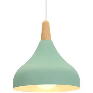 iDEGU Hängelampe Retro E27 Hängeleuchte Moderne Tropfenförmig Hut Deckenleuchte aus Metall Holz Pendelleuchte für Schlafzimmer Esszimmer Küche (Grün, 1 Stück)