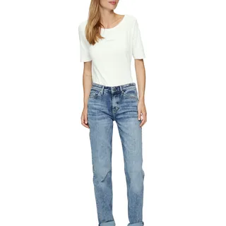 T-Shirt S.OLIVER, Damen, Gr. 40, beige (ecru), Jersey, Obermaterial: 95% Baumwolle, 5% Elasthan, unifarben, regular fit taillenbedeckt, Rundhals, Shirts T-Shirt, mit Logoschriftzug