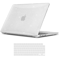 TECOOL Hülle für MacBook Pro 16 Zoll 2023 2021 Modell A2991 A2780 A2485 mit M3 M2 M1 Pro/Max Chip, Schutzhülle Transparent Case Ultradünne Hartschale u. EU Tastaturschutz, Glitzer klar