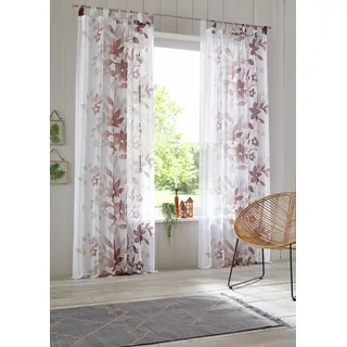 OTTO home Gardine "Ina" Schlaufen 2 Stk. tlg. 2-er Set, einseitig floral bedruckt, Voile, Blumen, braun