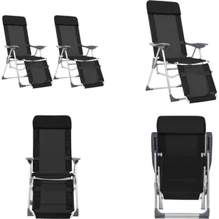 vidaXL Klappbare Liegestühle mit Fußteil 2 Stk. Schwarz Textilene - Campingstuhl - Campingstühle - Liegestuhl - Liegestühle - Schwarz