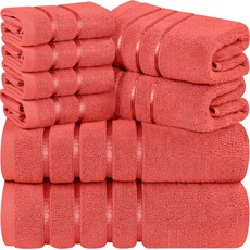 Utopia Towels 8-teiliges Luxus-Handtuch-Set, 2 Badetücher, 2 Handtücher und 4 Waschlappen, 600 g/m2, sehr saugfähige Viskose-Streifen-Handtücher, ideal für den täglichen Gebrauch (Koralle)