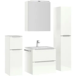 Nobilia Badezimmer , Edelstahlfarben, Weiß Hochglanz , Metall , 5-teilig , 5 Fächer , 3,2 Schubladen , G , 121 cm , Goldenes M, Made in Germany , Griffeauswahl, hängend, Zusatzausstattung erhältlich, Typenvielfalt , Badezimmer, Badmöbelsets & Badmöbelserien, Badmöbel-Sets