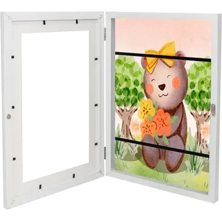 KoKoBin Bilderrahmen für Kinderzeichnungen A4 Wechselrahmen zum Aufklappen Weiß 21 x 30 cm