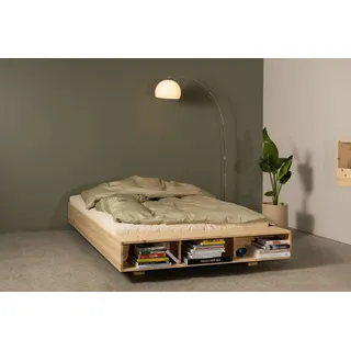 Karup Design Stauraumbett Merge Bed Bettgestell m. integrierter Bank m. Stauraum, mehrere Größen, inkl. Lattenrost, excl. Matratze, FSC®-zertifiziertes Massivholz beige 164 cm x 227 cm x 32,5 cm
