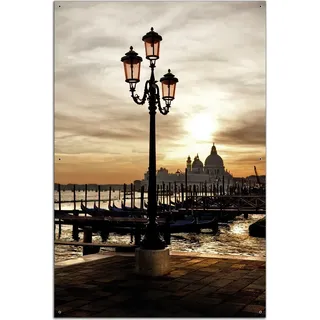 Wallario Outdoor-Poster für Garten oder Balkon, Motiv Venedig - Lagune bei Sonnenuntergang, in ca. 61 x 91,50 cm - Schwarz