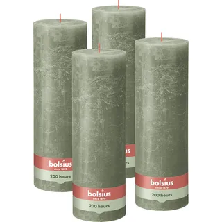 Bolsius Rustik Stumpenkerze XXL - Grün - 4 Stück - 30 x 10 cm - Deko Haushaltskerzen - Länge Brenndauer 200 Stunden - Geruchlos - Enthält Natürliches Pflanzenwachs - Ohne Palmöl