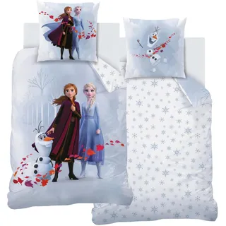 MTOnlinehandel Bettwäsche 135x200 Flanell, Biber Mädchen, Eiskönigin Anna ELSA & Olaf, kuschelig weich für Winter, 1x Kissenbezug 80x80 + Bettbezug 135x200, 100% Baumwolle, Frozen