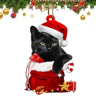 Weihnachtsbaum Anhänger Katze, Christbaumschmuck Katze, Weihnachtskatze Dekorative Ornamente, Acryl Katzen Anhänger, Weihnachtsdeko Lustig, für Weihnachtsbaum Kamin Auto Rucksack Ornamente (A)