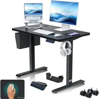 KESSER® Schreibtisch elektrisch & höhenverstellbar Computertisch Ergonomisch Stehen & Sitzen 3-Memory 360° Rollen USB-Ladeanschluss 100x60cm Schwarz - Schwarz