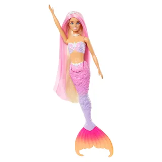 Barbie Malibu Meerjungfrau-Puppe mit Farbwechseleffekt, Delfin und Accessoires - Rosa