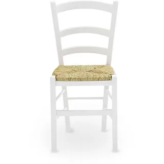 Holzstuhl Venedig Weiß Lackiert Mit Sitzend Im Stroh Palustre Geflochten