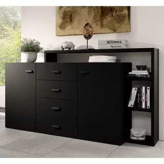 Lomadox Sideboard mit Regal in schwarz matt, B/H/T: ca. 180/98/37 cm