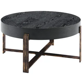Beaok Couchtisch 68 cm im Retro-Industriedesign mit Metallgestell , Schwarz , Holzwerkstoff , 68x36x68 cm , Wohnzimmer, Wohnzimmertische, Couchtische