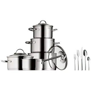 WMF Boston Besteck Set 12 Personen, Essbesteck 60 teilig, Monobloc-Messer, Cromargan Edelstahl poliert & Provence Plus Topfset Induktion, 5-teilig, Kochtopf Set mit Glasdeckel, Cromargan Edelstahl