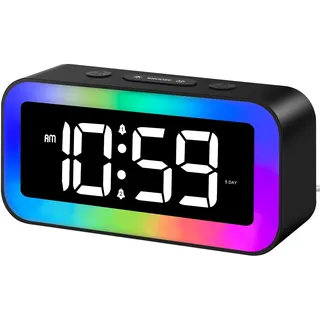 MOSUO Wecker Digital Mit RGB Licht, Digitaler Uhr Mit 2 Wecker Laut Für Kinder & Tiefschläfer, Led Tischuhr Mit Sprachsteuerung Funktion, Snooze, Helligkeitsdimmer, 12/24H, Speicher Batterie