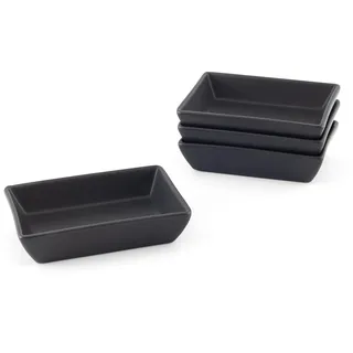 Hanseküche Servierteller aus Steingut 4er Set [5 x 8 cm] - Dip Schalen, Vorspeisen Teller rechteckig schwarz matt, Mezze eckig, Servierteller spülmaschinengeeignet