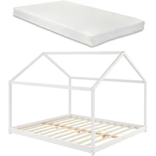 [en.casa] Hausbett Cerro 160 x 200 cm Kiefer massiv weiß