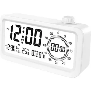 INF Wiederaufladbarer Smart Wecker mit LCD, Nachtlicht und Countdown-Timer Weiß - Weiß