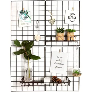 Gadgy Wandgitter schwarz 2er Set – Metallgitter Deko für Zimmer, Küche & Büro | Pinnwand groß für Fotos, Notizen & Erinnerungen | Schreibtisch Deko, Fotohalter Wand, Aesthetic Wandgitter