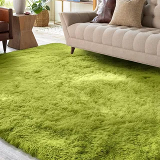 XSIVOD Flauschig Hochflor Teppich Grün, Waschbarer Teppich 200x300 Wohnzimmer Anti Rutsch Extra Große Teppiche Schlafzimmer Weich Moderne Teppiche Matte Teppichen für Kinderzimmer