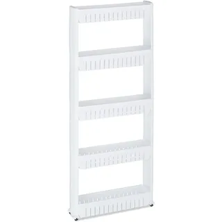 Relaxdays Küchenregal auf Rollen - 5 Etagen - schmal - Kunststoff - 131 x 12,5 x 54 cm - weiß - Weiß