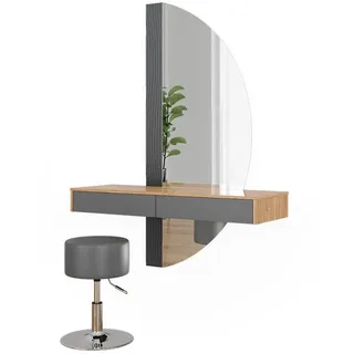 Vicco Schminktisch Melisa, 120 cm mit Beleuchtung und Hocker, - Grau, Braun