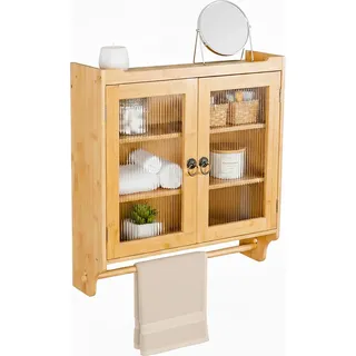 relaxdays Bambus Hängeschrank mit Handtuchhalter - Hellbraun