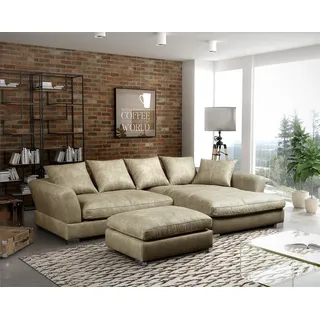 Couchgarnitur TIZIAN L-Form Wildlederoptik-Beige/Otto..Rechts + Hocker - Beige
