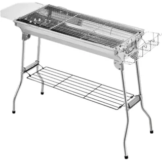 Tragbarer Edelstahl-Holzkohlegrill – Faltbarer Campinggrill mit Antihaftpfanne – Ideal für Picknick, Festival, Garten und Garten