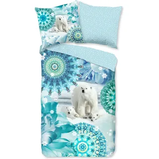 Duvet cover HIP 155x220 + 1* 80x80 cm - mandalas and polar bears - Blau