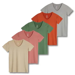 Real Essentials Damen Sport-T-Shirt, kurzärmelig, V-Ausschnitt, Dry-Fit feuchtigkeitsableitendes Yoga-Top (erhältlich in großen Größen), 5er-Pack, 12 Stück, Groß
