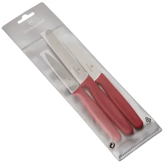 Victorinox Küchen-/Gemüsemesser-Set, 3-tlg., mit Kunststoff Griff, 2 x Wellenschliff, 1 x Gerader Schliff, rot, Standard, 5.1111.3