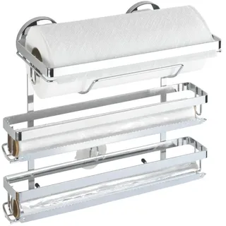 Wenko Magic-Loc Küchenrollenhalter Trio - Befestigen ohne bohren, verchromtes Metall, 33 x 32 x 16 cm, Silber glänzend