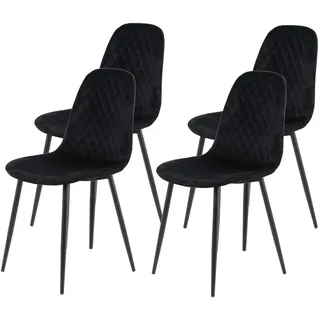 Hela 4er Set Esszimmerstuhl Küchenstuhl Mira, Samvelour Schwarz, Rundrohrgestell Schwarz, Rautensteppung