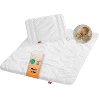 sleepling Baby Bettdecke und Kissen, Babybettenset, Bettzeug Set medium Ganzjahresdecke 100x135 cm und Flachkissen, Kopfkissen 40x60 cm, Made in EU, Oeko-TEX, Waschbar