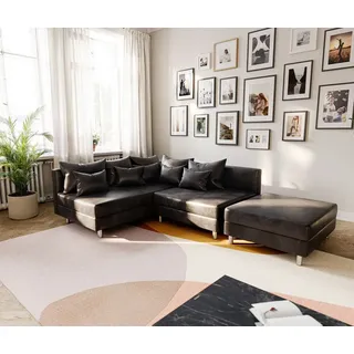 DeLife Ecksofa Clovis Anthrazit Antik Optik Hocker Ottomane Links Modulsofa - Grau/Schwarz