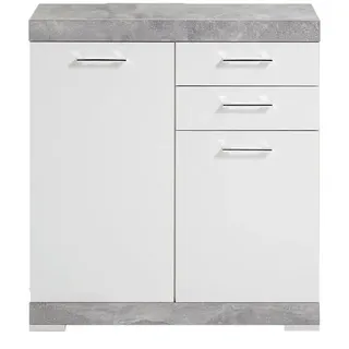 Calicosy Sideboard mit 2 Türen und 2 Schubladen L80cm - Bristol , Weiß, Grau , Holzwerkstoff , 34.9x89.9x80 cm , Kleinmöbel, Kommoden, Kommoden