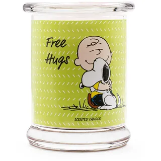 Duftkerze PeanutsTM , Grün , Naturmaterialen, Glas, Textil , 11.5 cm , Dekoration, Kerzen & Kerzenhalter, Kerze im Glas