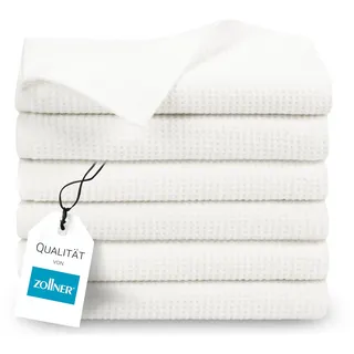 ZOLLNER 6er Set Handtücher in 50x70 cm - langlebige Frottiertücher in weiß - mit praktischem Aufhänger - Zeitloses Waffelmuster - waschbar bis 95°C - Baumwolle - Hotelqualität