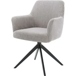 DeLife Drehstuhl Xana-Flex mit Armlehnen Cord Silbergrau Kreuzgestell breit Schwarz 360° drehbar Taschenfederkern