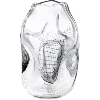 Glas Art Vase Grid - klar, schwarz - Glas durchgefärbt - Höhe 32cm - wasserdichte Blumenvase