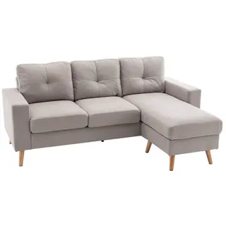 Homcom Ecksofa Stoffsofa in L-Form, Couchgarnitur in Leinenoptik, Eckgarnitur mit Chaiselongue für 3 Personen, Eckcouch für Wohnzimmer, Hellgrau, 193