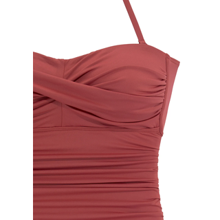 Badeanzug LASCANA, Damen, Gr. 44, Cup B, rot (rostrot), Microfaser, Polyamid, unifarben, Badeanzüge Badeanzug, in Bandeau-Optik, Topseller