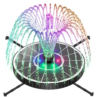 SZMP Solar Springbrunnen LED Bunte, 3.5W Solar Teichpumpe mit 3 Sprühhöheneinstellungen, 2000mAh Batterie, 7 Effekte & Rotierende Stäbe Solar Wasserpumpe, Schwimmender Solarpumpe für Garten (Weiß)