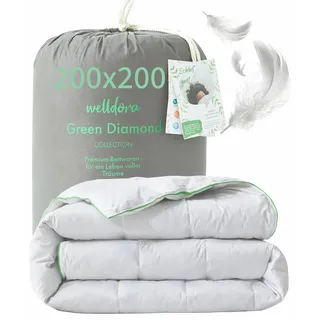 Welldora Komfort Bettdecke 200x200 Sommer | 100% Extraweiche Federn & Daunen | Fachärztlich geprüft, Oeko-Tex, Allergiker | Zertifiziert für Tierwohl | Dünne leichte Sommerdecke Daunendecke 200x200