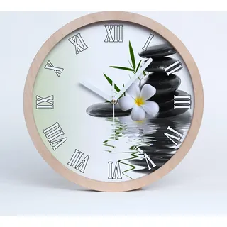 Holzuhr 20fi cm wanduhr - weiße Spitzen - Orchidee und Steine - Schwarz