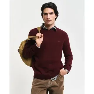 Gant für Herren. 8050226 Burgunderfarbener Pullover mit Rundhalsausschnitt aus Wollmischung (L), Lässig, Wolle, Bordeaux
