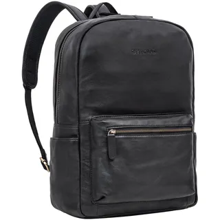 STILORD 'Quincy' Lederrucksack mit Laptop-Fach 14-16 Zoll für Herren und Damen schwarz - ideal als Großer Arbeitsrucksack Vintage Schulrucksack Echtleder Uni-Rucksack