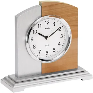 AMS F5146 Funk-Tischuhr mit Kernbuche-Aluminium-Applikation - Silber